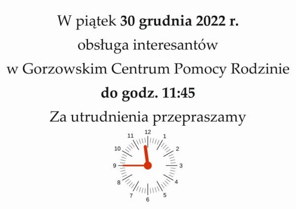 Read more about the article 30 grudnia 2022 r. krótsza obsługa interesantów